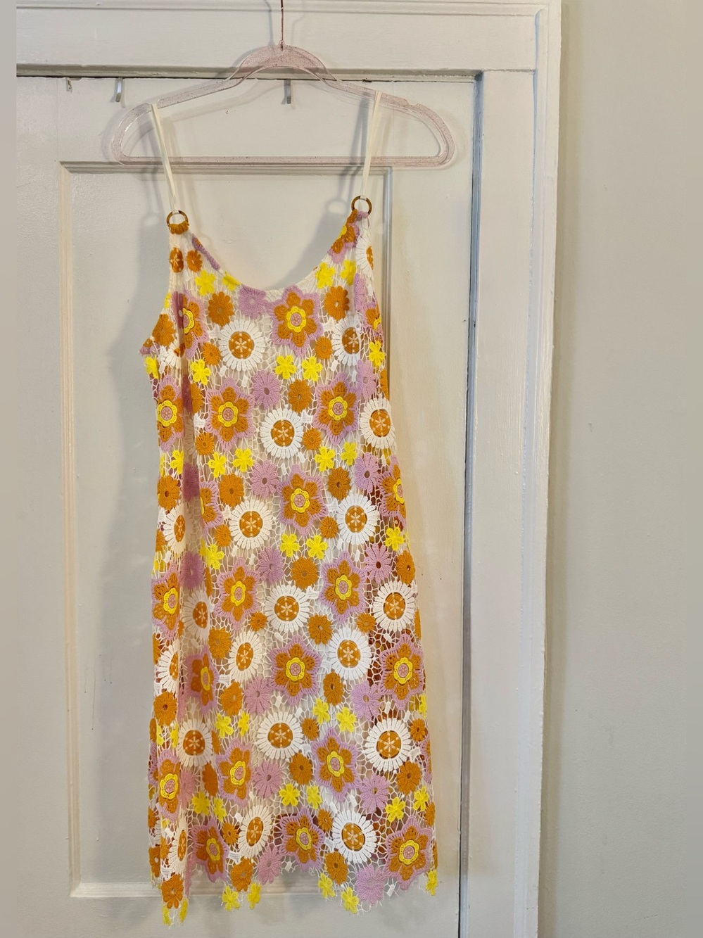 Zara White, Yellow & Orange Crochet Mini Dress